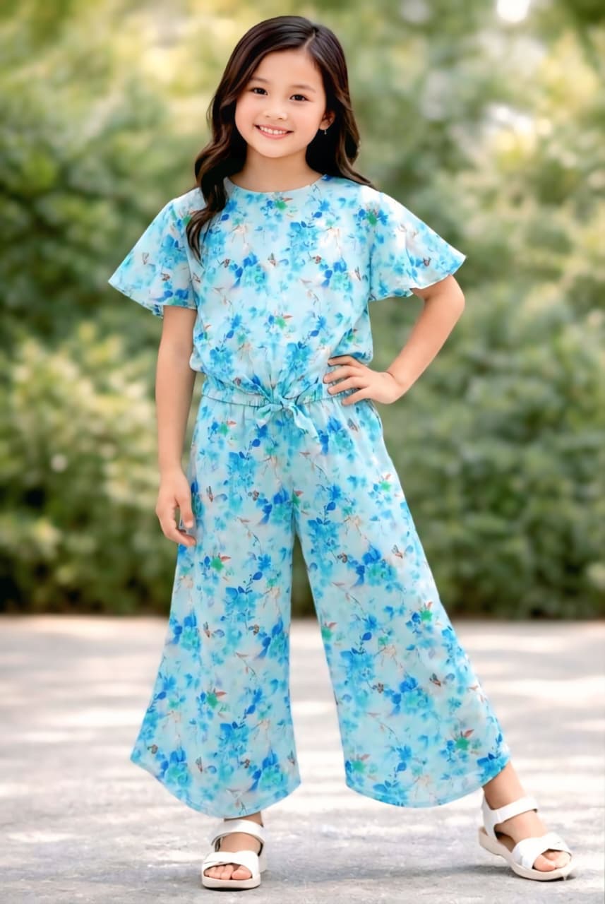 Girls Floral Cotton Jumpsuit