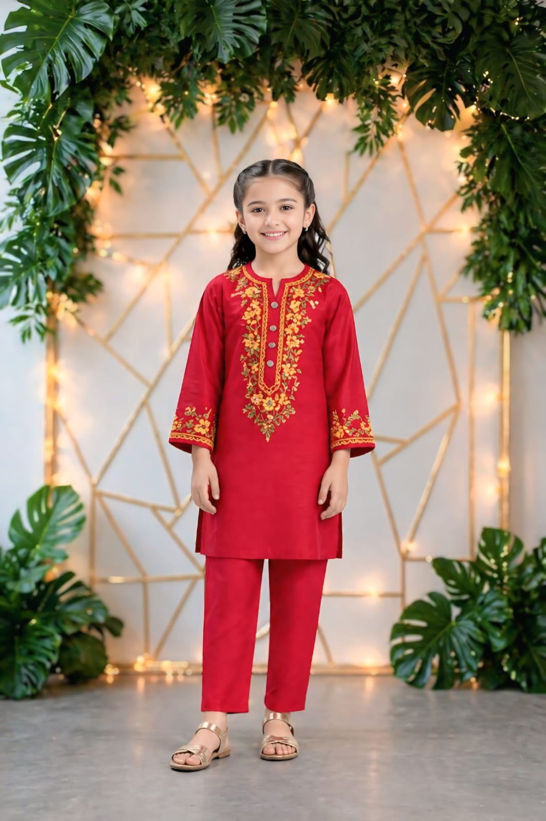 Girls Red Cotton Suit
