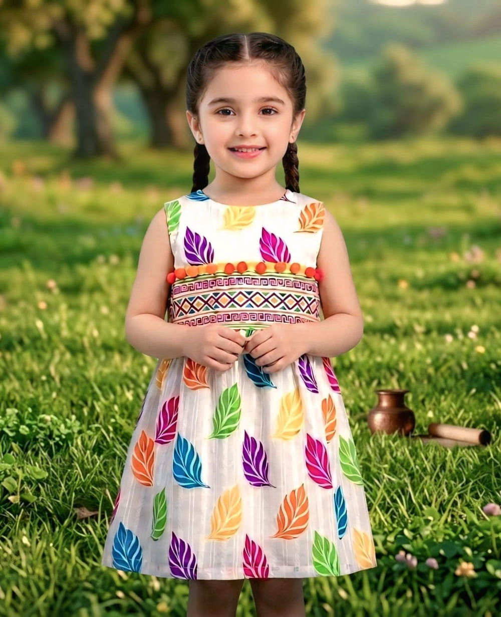 Girls Leaf Print Frock