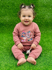 Girls Floral "CUTE" Sweatshirt & Joggers Tracksuit Set – Dusty Rose