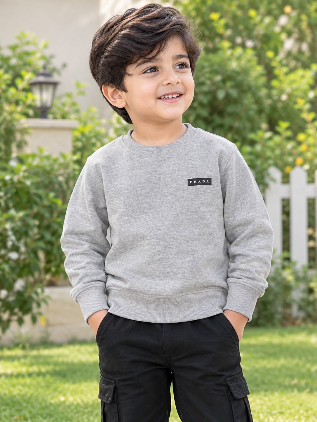 Giggles for Kids Boys Grey Fleece Sweatshirt with Chest Badge (Ages 2–10 Years)