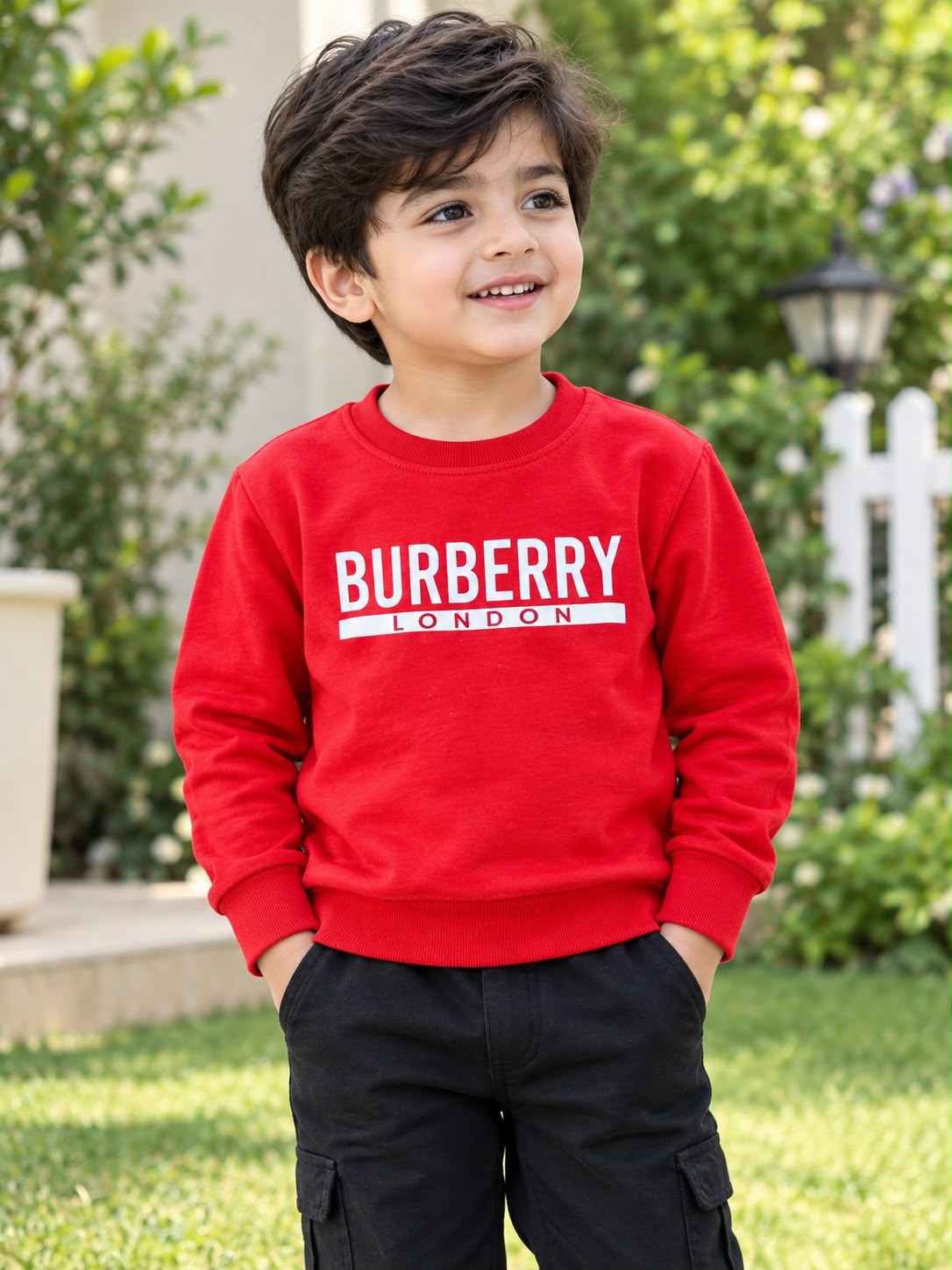Giggles for Kids Boys Red Fleece Graphic Sweatshirt (Ages 2–10 Years)