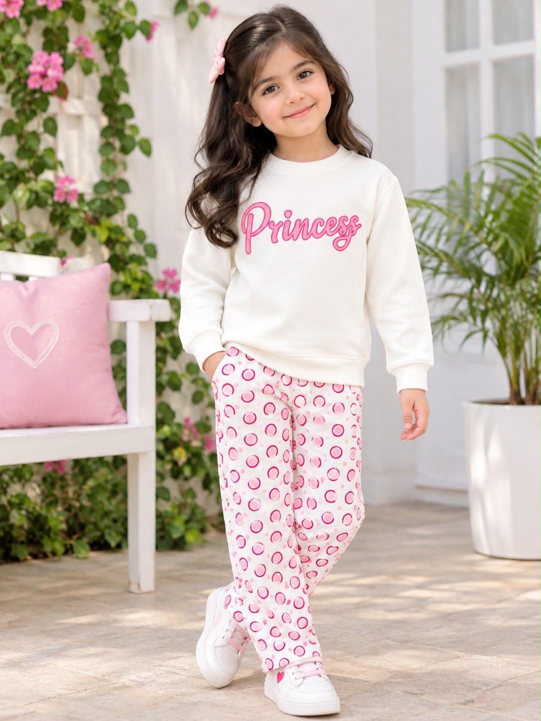 Girls Pink "Princess" Graphic Sweatshirt & Polka Dot Trousers Set (Ages 3-12) | Giggles for Kids