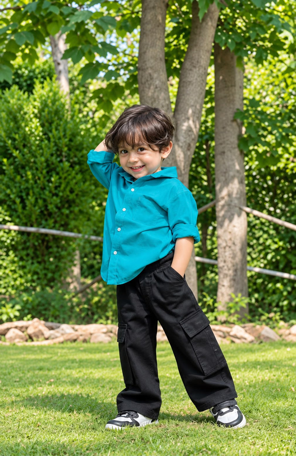 Boys Teal Green Corduroy Long-Sleeve Button-Down Shirt (Ages 1-12)Giggles for Kids
