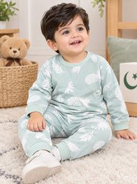 Giggles for Kids Baby Sage Green Pineapple Print Sweatshirt & Trousers Set (Newborn – 1 Year)