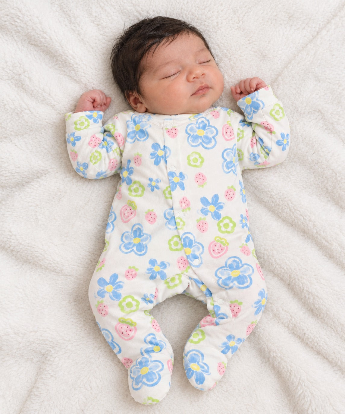 Giggles for Kids Baby Floral & Strawberry Print Footed Sleepsuit (Newborn – 18 Months)