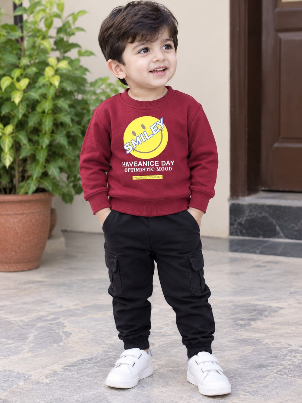 Giggles for Kids Maroon Smiley Graphic Fleece Sweatshirt (Ages 2–12 Years)