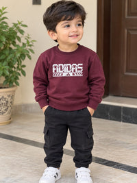 Giggles for Kids Kids Maroon Adidas Printed Fleece Sweatshirt (Ages 2–12 Years)