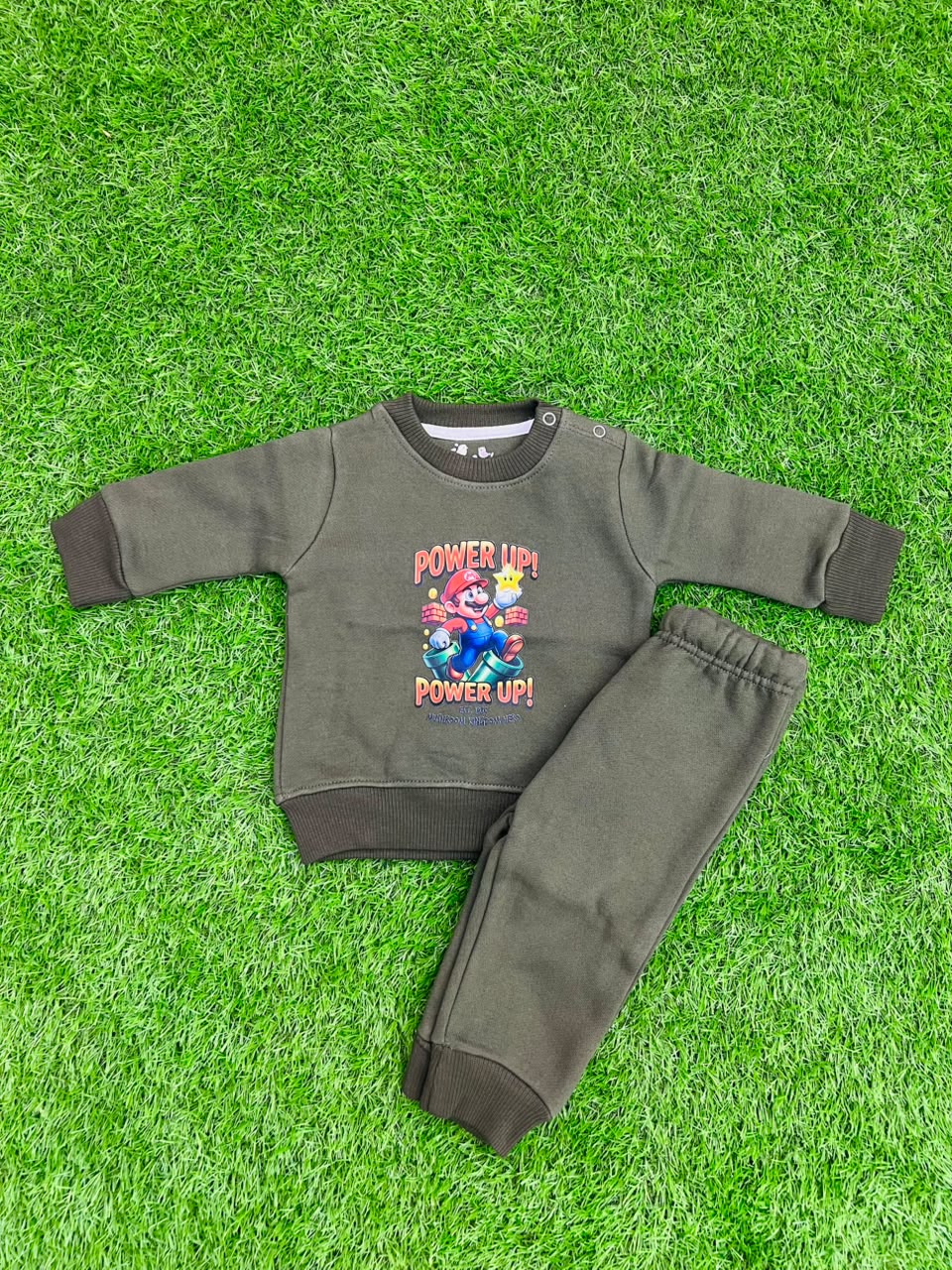 Kids Super Mario "Power Up!" Olive Green Tracksuit & Sweatshirt Set