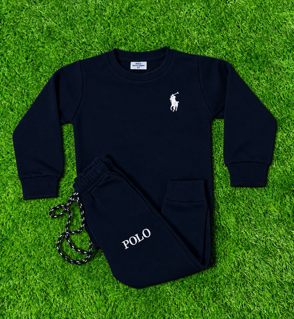 Kids Navy Blue Fleece Winter Tracksuit Set  | Giggles for Kids