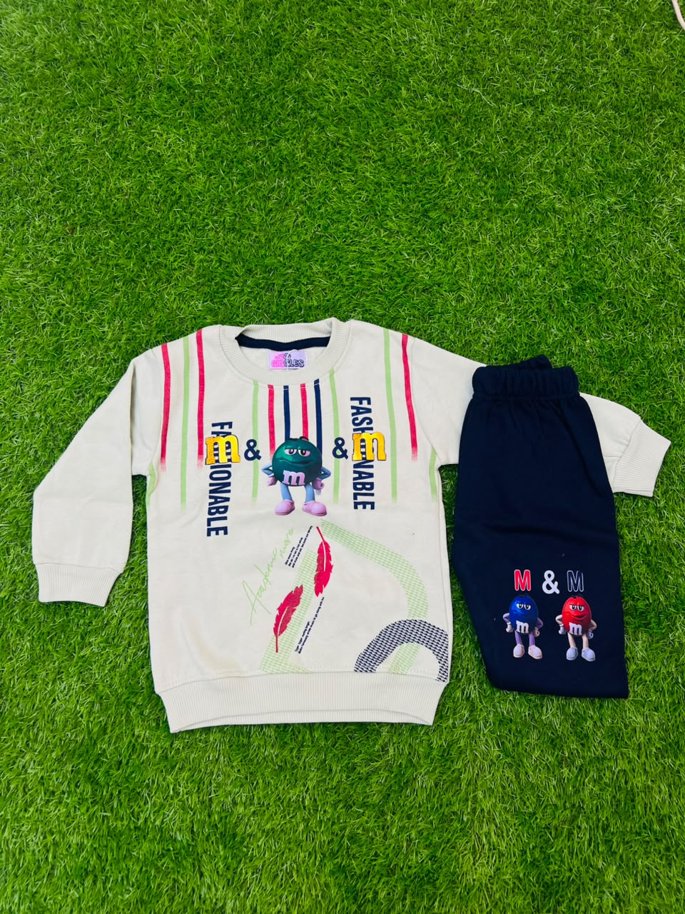 Boys Cream & Navy Printed Sweatshirt Tracksuit Set (Ages 2–10) | Giggles for Kids
