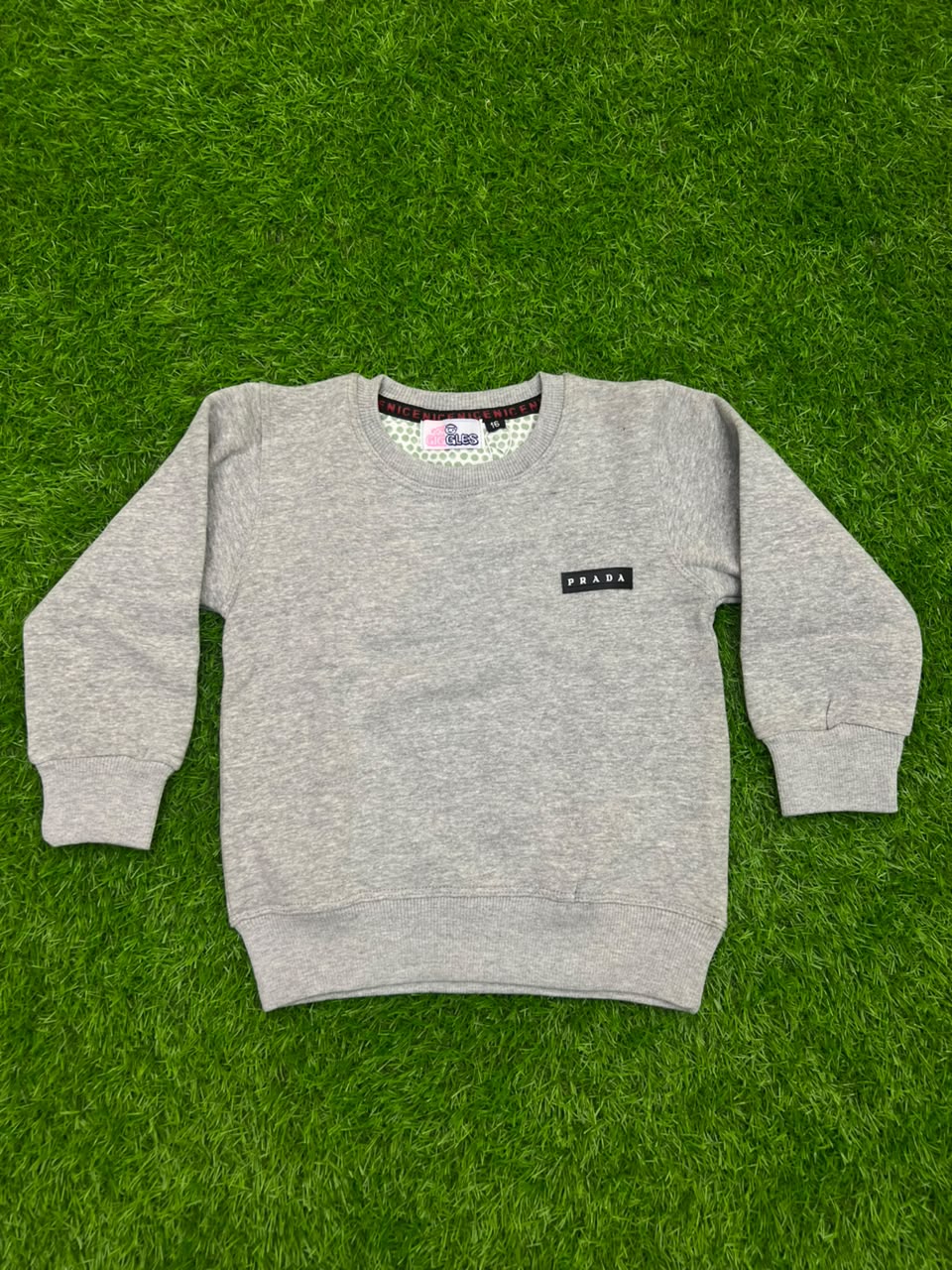 Giggles for Kids Boys Grey Fleece Sweatshirt with Chest Badge (Ages 2–10 Years)