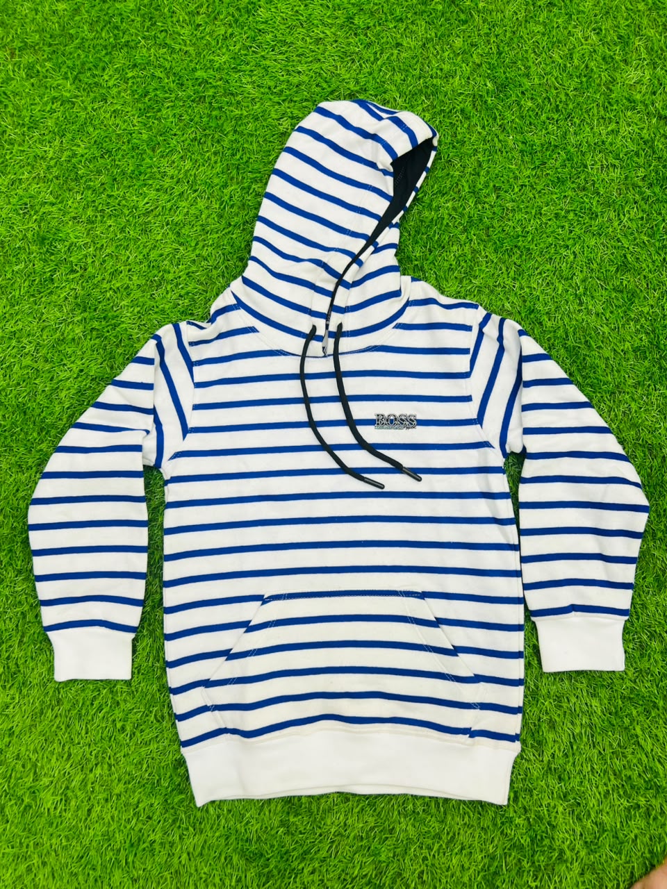 Giggles for Kids Boys Blue & White Striped Fleece Hoodie (Ages 2–12 Years)