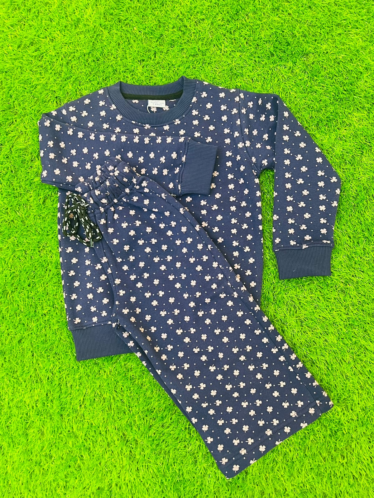 Girls Navy Blue Floral Print Sweatshirt & Tracksuit Set |3-12 YEARS