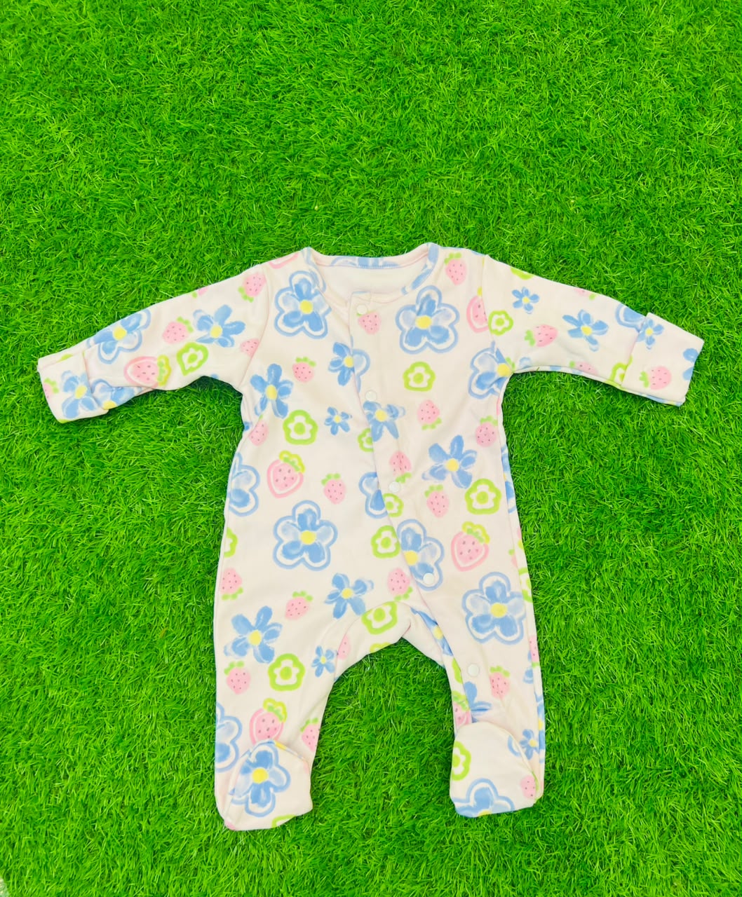 Giggles for Kids Baby Floral & Strawberry Print Footed Sleepsuit (Newborn – 18 Months)