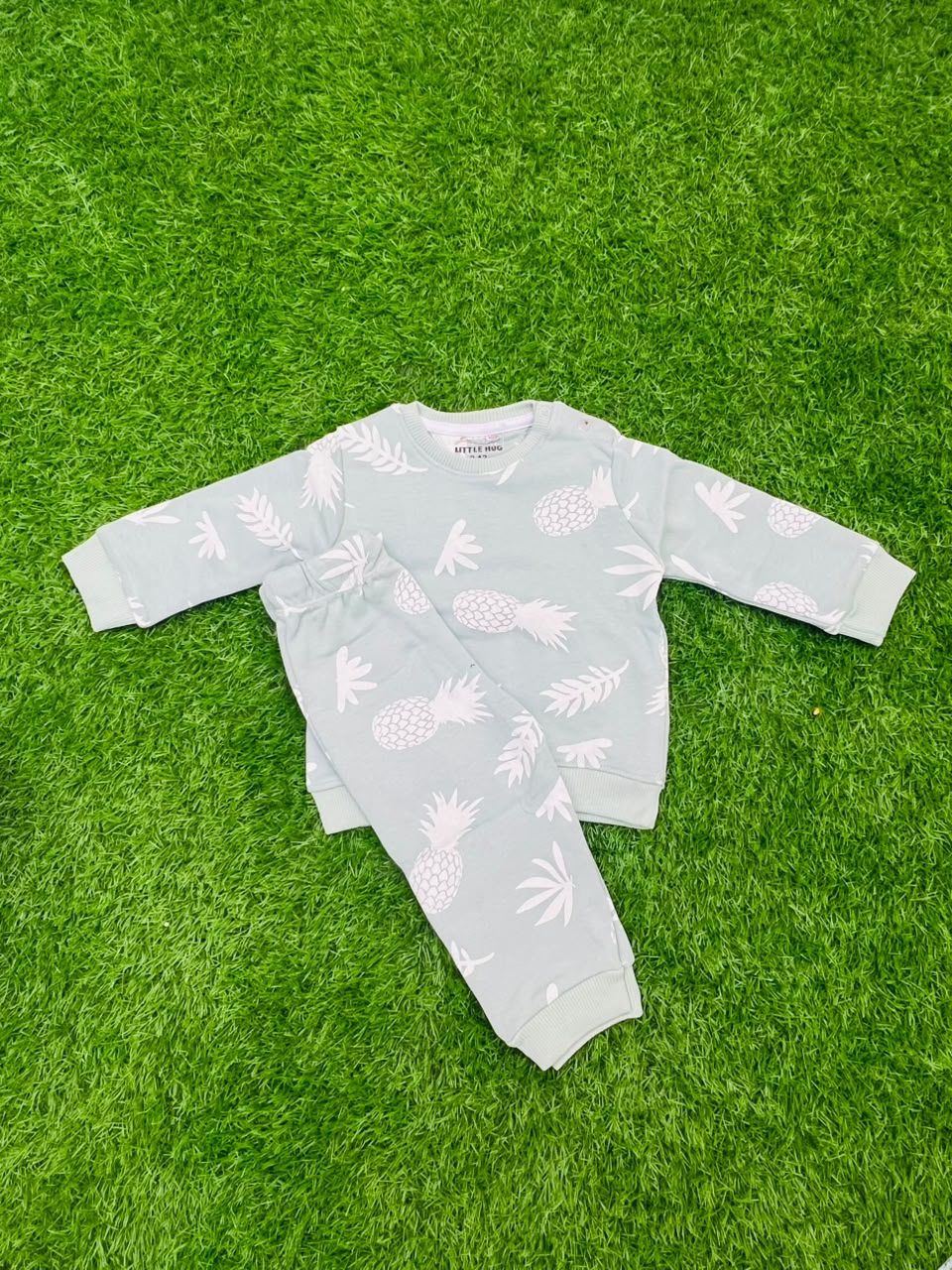 Giggles for Kids Baby Sage Green Pineapple Print Sweatshirt & Trousers Set (Newborn – 1 Year)