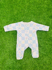 Giggles for Kids Baby Blue Grid Bear Print Footed Sleepsuit (Newborn – 18 Months)