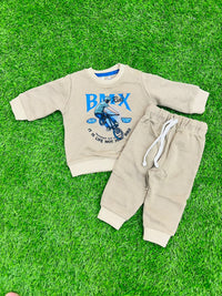 Giggles for Kids Baby Beige BMX Graphic Sweatshirt & Trousers Set (Newborn – 1 Year)