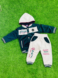 Giggles for Kids Baby Dark Green & Off-White Hooded Tracksuit Set (Newborn – 18 Months)