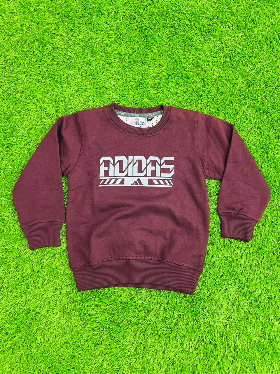 Giggles for Kids Kids Maroon Adidas Printed Fleece Sweatshirt (Ages 2–12 Years)
