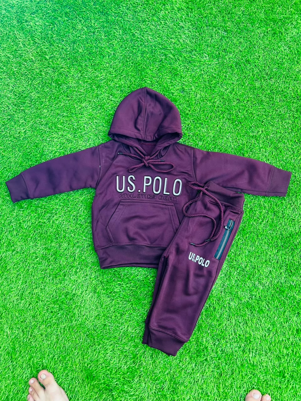 Giggles for Kids Kids Maroon Fleece Hooded Tracksuit Set (Ages 1–6 Years)