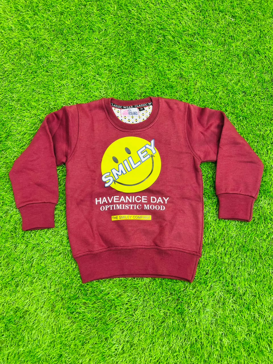 Giggles for Kids Maroon Smiley Graphic Fleece Sweatshirt (Ages 2–12 Years)