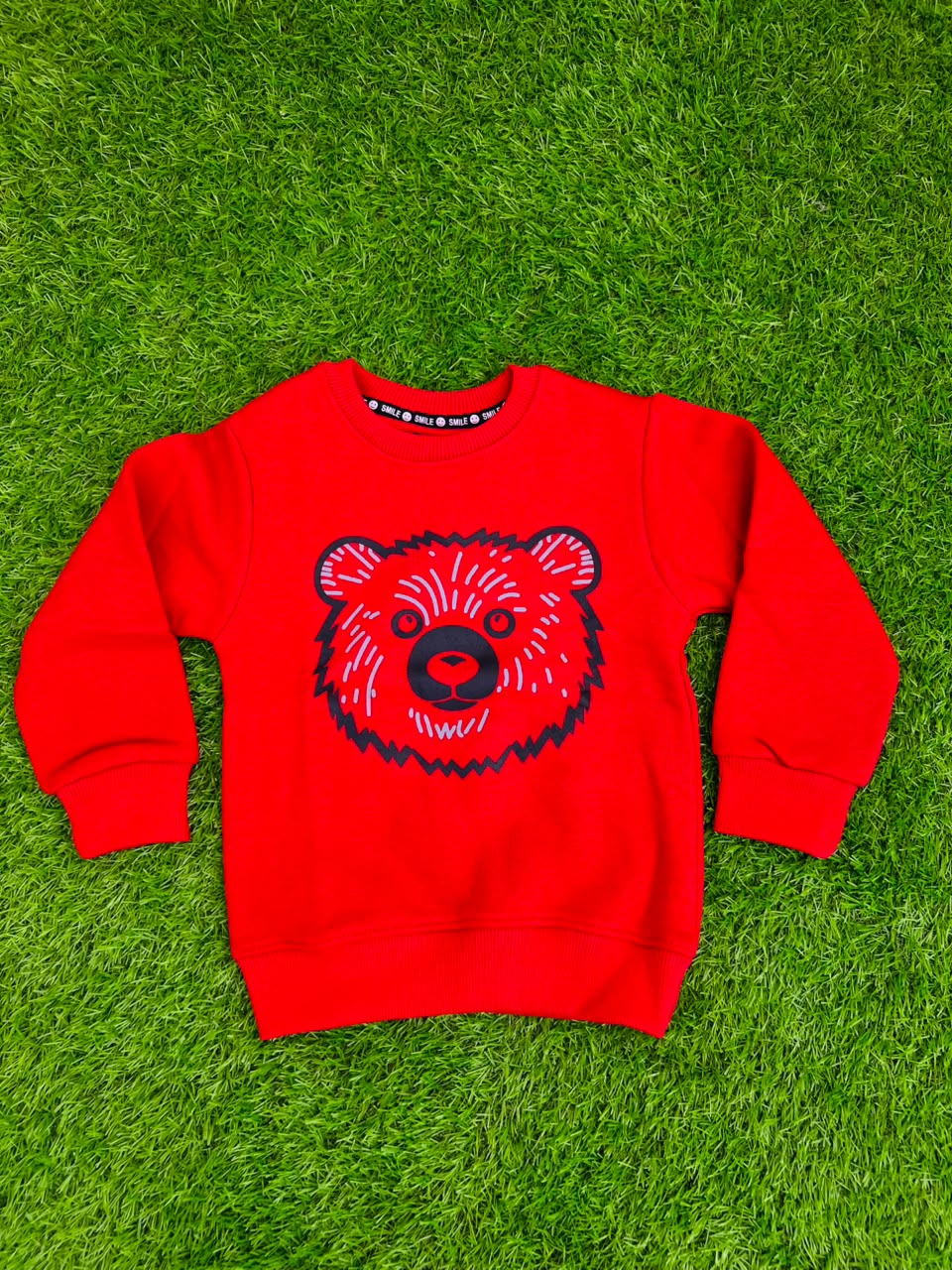 Giggles for Kids Bright Red Bear Face Graphic Fleece Sweatshirt (Ages 2–12 Years)