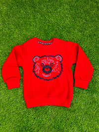 Giggles for Kids Bright Red Bear Face Graphic Fleece Sweatshirt (Ages 2–12 Years)