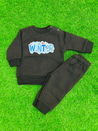 Baby Winter Graphic Sweatshirt & Jogger Tracksuit Set – Cozy Black Fleece Warmwear