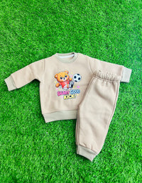 Kids Cute Bear Soccer Sweatshirt & Track Pants Set - Beige / Tan