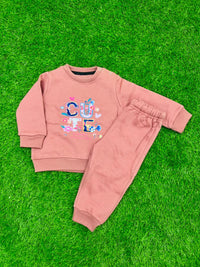 Girls Floral "CUTE" Sweatshirt & Joggers Tracksuit Set – Dusty Rose