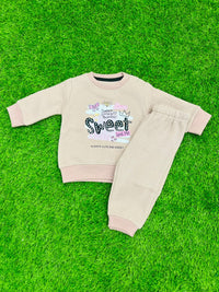 Girls "Sweet Little Princess" Sweatshirt & Joggers Set – Beige Fleece Tracksuit