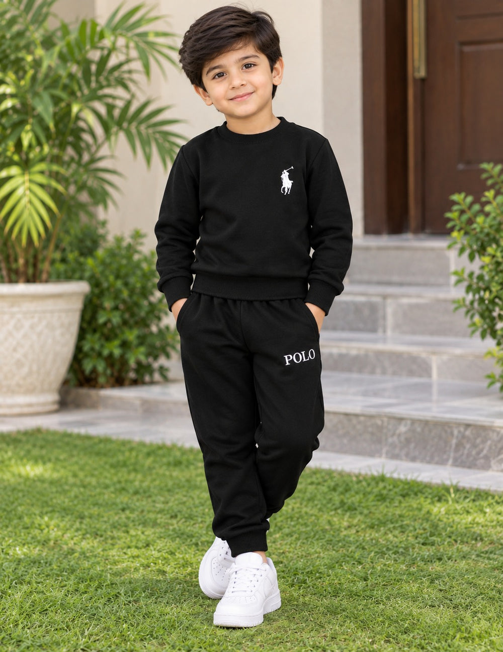 Kids Black Fleece Winter Tracksuit Set | Giggles for Kids
